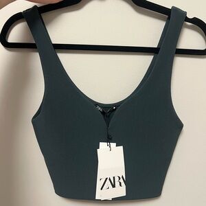 Zara Women's Dark Green Crop Top Tank